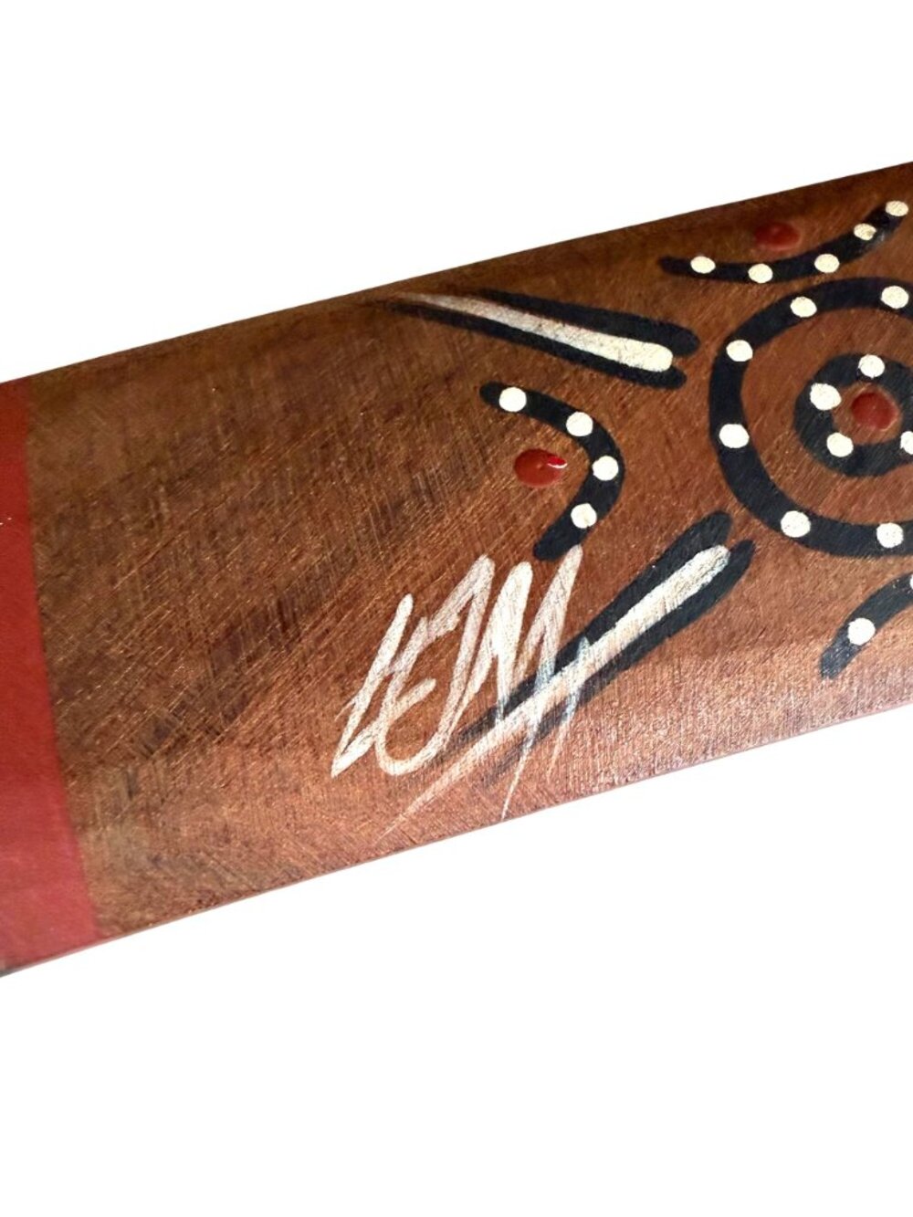 Handcrafted Wooden Boomerang Aboriginal Inspired Dot Art Snake Design Signed - Picture 3 of 6